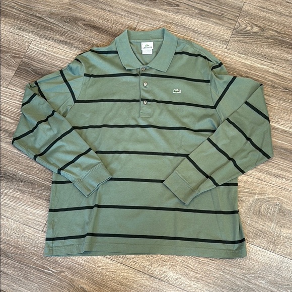 Lacoste Men's Green Striped Polo Shirt - Picture 1 of 2